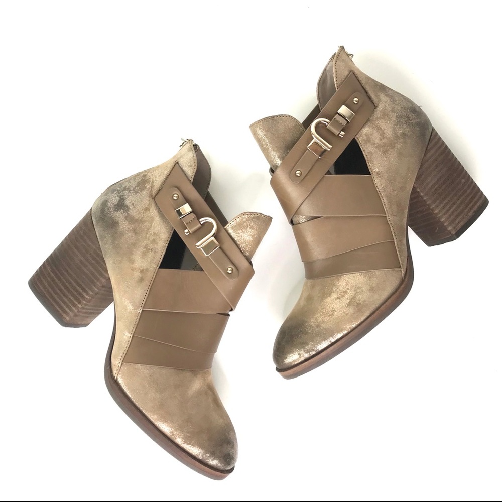 Isola Ankle Boots Metallic Leather Zipper Back NEW
